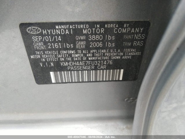 Hyundai ELANTRA SE 2015 KMHDH4AE7FU321476 Image 9