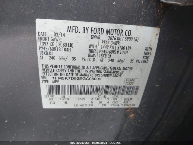 Ford EXPLORER XLT 2014 1FM5K7D92EGC08005 Image 9