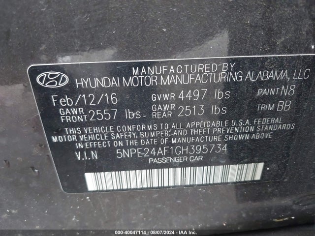 Hyundai Sonata 2016 5NPE24AF1GH395734 Image 9