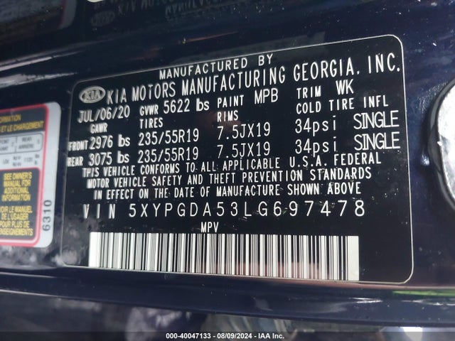 KIA Sorento 3.3l S 2020 5XYPGDA53LG697478 Image 9