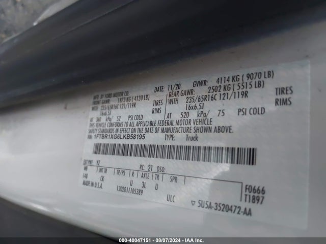 Ford Transit-250 2020 1FTBR1XG6LKB58195 Image 9