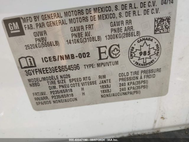 3GYFNEE39ES654596 Cadillac Srx Luxury Collection