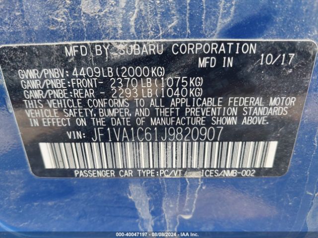 JF1VA1C61J9820907 Subaru Wrx Premium