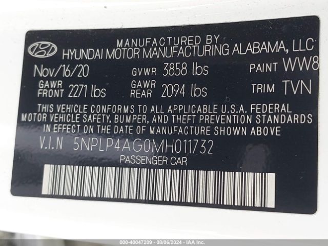 5NPLP4AG0MH011732 Hyundai Elantra Limited