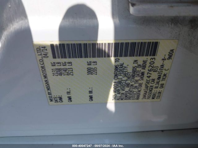 1N4AA5AP5EC476203 Nissan Maxima 3.5 Sv