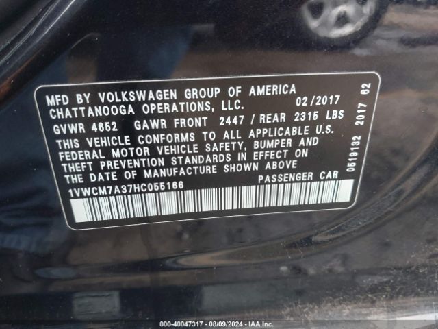 1VWCM7A37HC055166 Volkswagen Passat V6 Sel Premium