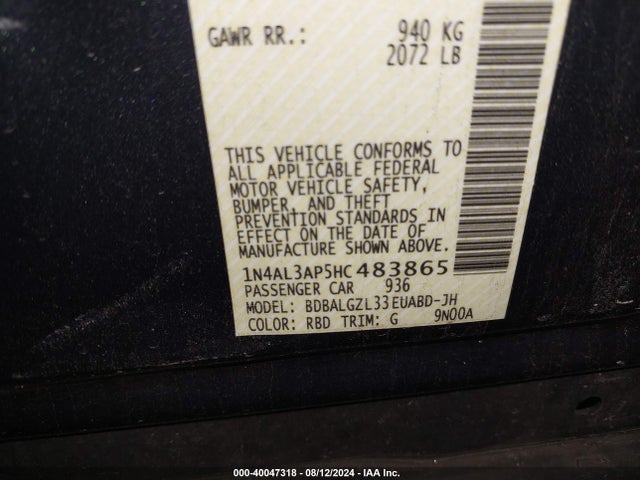 Nissan Altima 2.5 S 2017 1N4AL3AP5HC483865 Image 9