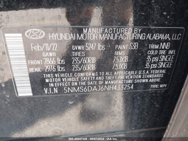 Hyundai Santa Fe Xrt 2022 5NMS6DAJ6NH433254 Image 9