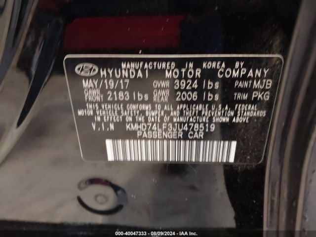 KMHD74LF3JU478519 Hyundai ELANTRA SE