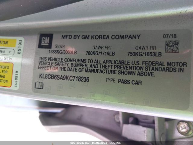 KL8CB6SA9KC718236 Chevrolet Spark Ls Cvt