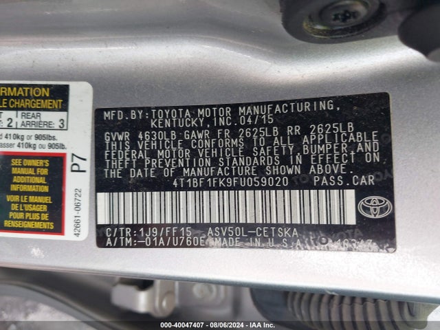Toyota CAMRY SE 2015 4T1BF1FK9FU059020 Image 9