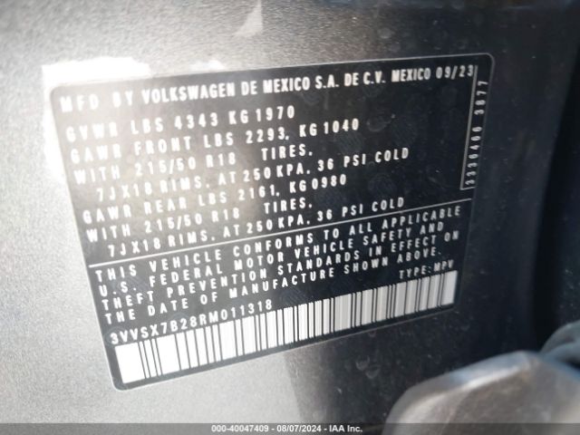 3VVSX7B28RM011318 Volkswagen Taos 1.5t Se