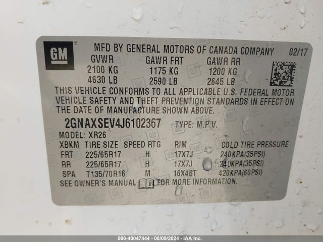 Chevrolet EQUINOX LT 2018 2GNAXSEV4J6102367 Image 9