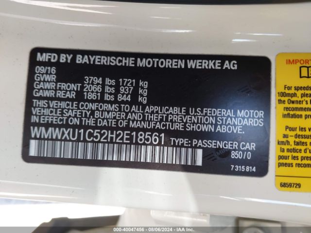 WMWXU1C52H2E18561 Mini Hardtop Cooper