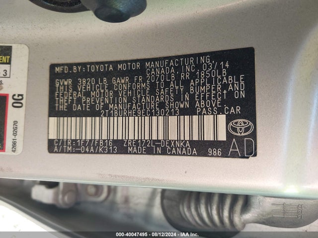 Toyota COROLLA LE 2014 2T1BURHE9EC130213 Image 9