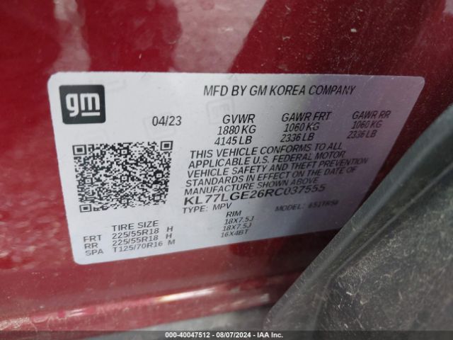 KL77LGE26RC037555 Chevrolet Trax Fwd 1rs