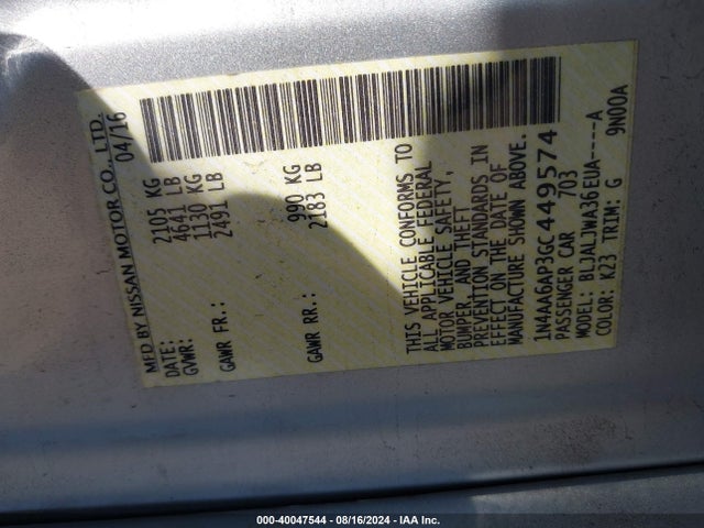 Nissan Maxima 3.5 Sv 2016 1N4AA6AP3GC449574 Image 9