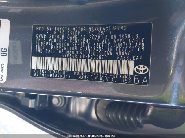 5YFBURHE8FP205873 Toyota Corolla Le Plus