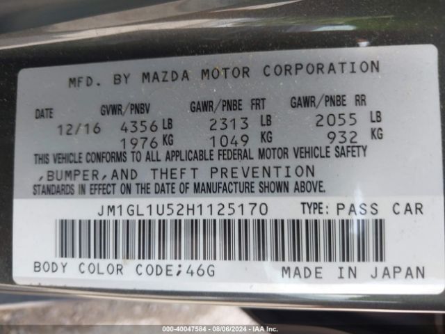 JM1GL1U52H1125170 Mazda Mazda6 Sport
