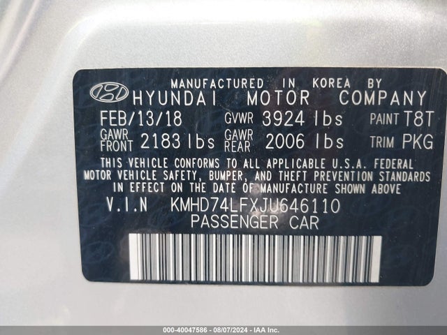 Hyundai ELANTRA SE 2018 KMHD74LFXJU646110 Image 9