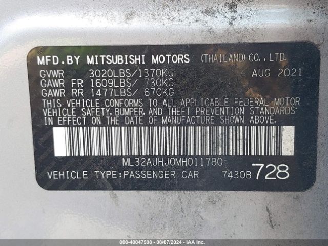 ML32AUHJ0MH011780 Mitsubishi Mirage Carbonite Edition/es/le