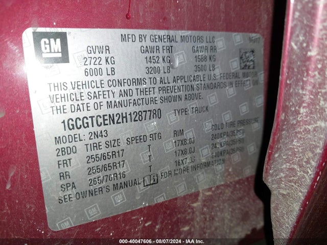1GCGTCEN2H1287780 Chevrolet Colorado Lt