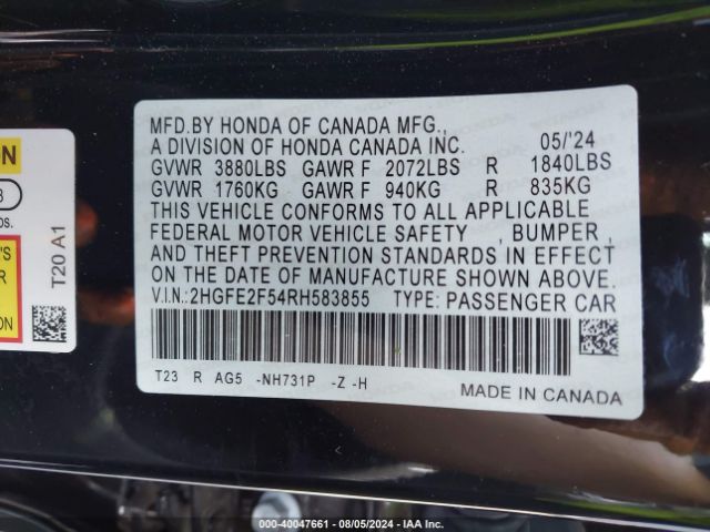 2HGFE2F54RH583855 Honda Civic Sport