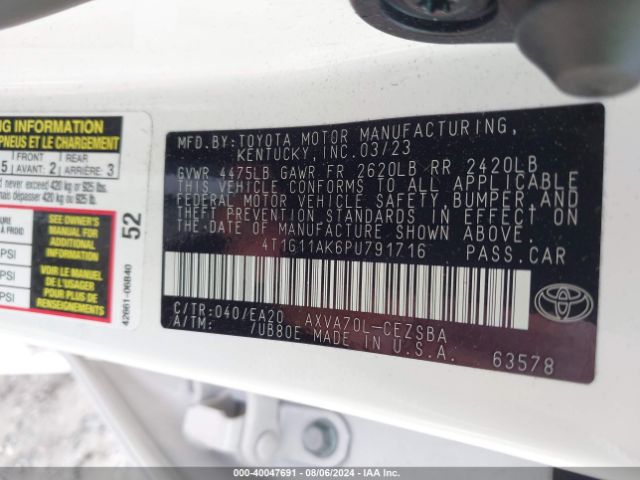 4T1G11AK6PU791716 Toyota CAMRY SE