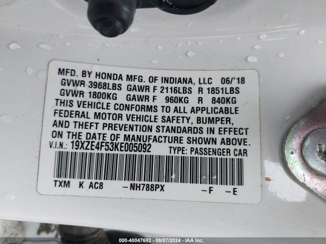 Honda INSIGHT EX 2019 19XZE4F53KE005092 Image 9