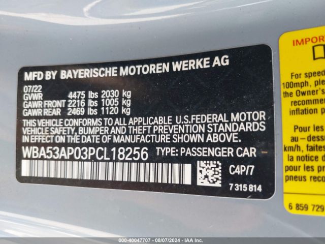 WBA53AP03PCL18256 BMW 430I