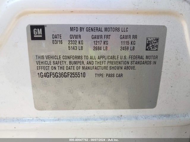 1G4GF5G36GF255510 Buick Lacrosse Premium Ii