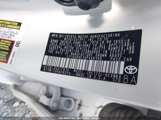 Toyota COROLLA LE 2016 5YFBURHE1GP446109 Image 9