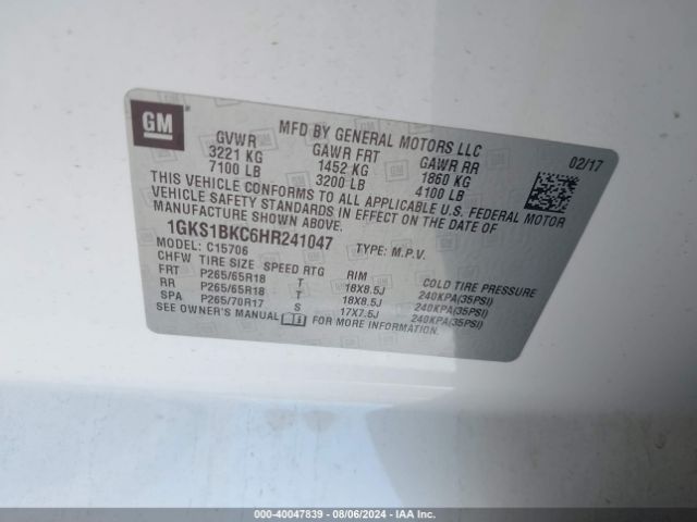 1GKS1BKC6HR241047 GMC YUKON SLT