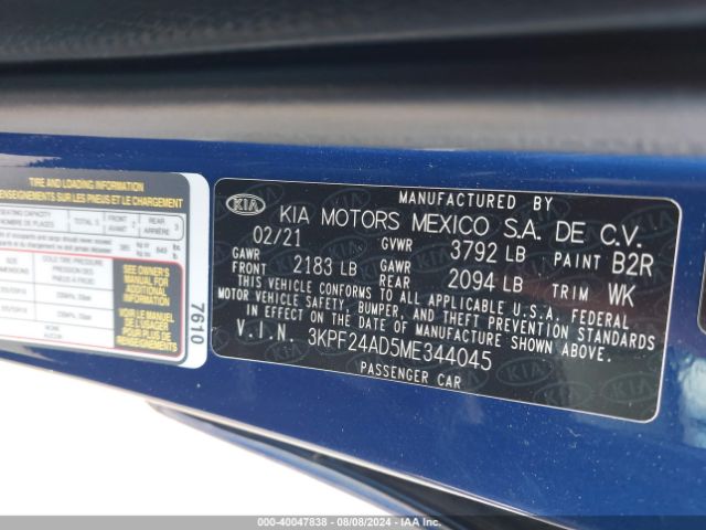 3KPF24AD5ME344045 KIA Forte Lxs