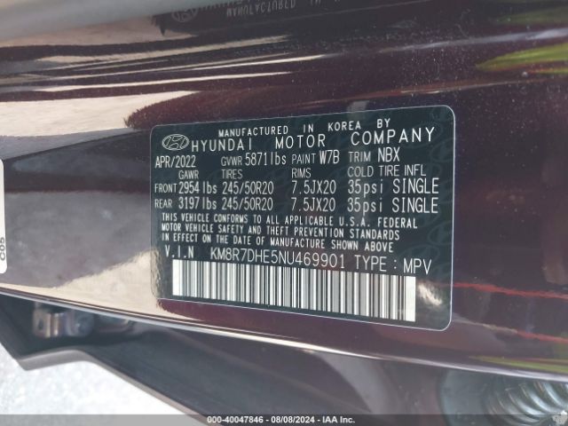KM8R7DHE5NU469901 Hyundai Palisade Calligraphy