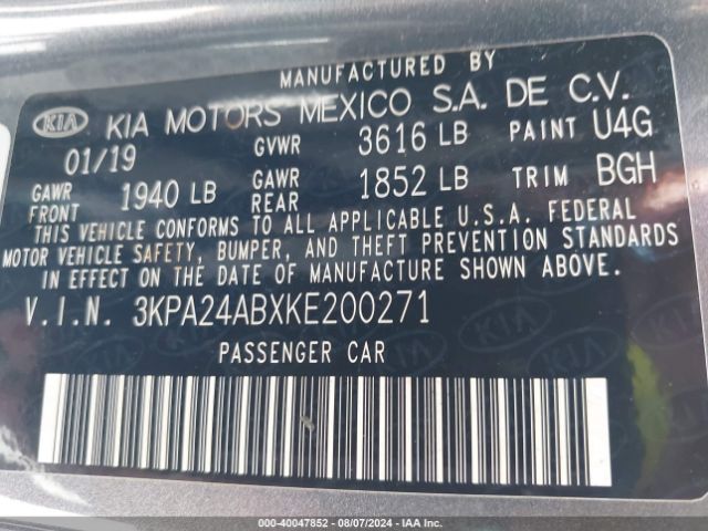 3KPA24ABXKE200271 KIA RIO S