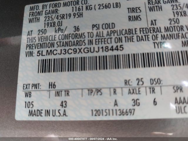 5LMCJ3C9XGUJ18445 Lincoln Mkc Reserve