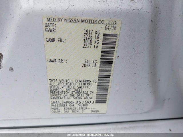 Nissan Altima 2.5 S 2016 1N4AL3AP0GN357903 Image 9