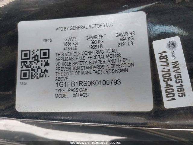 Chevrolet Camaro 1lt 2019 1G1FB1RS0K0105793 Image 9