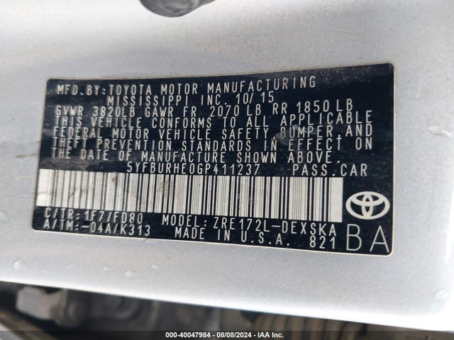 Toyota Corolla S Plus 2016 5YFBURHE0GP411237 Image 9