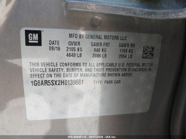 1G6AR5SX2H0139661 Cadillac CTS LUXURY