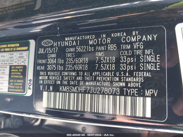 Hyundai Santa Fe Se 2018 KM8SMDHF7JU278073 Image 9