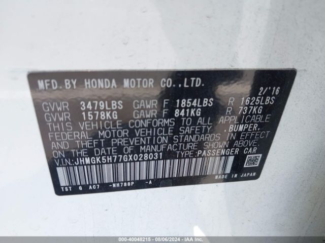 JHMGK5H77GX028031 Honda FIT EX
