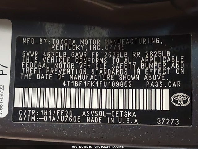 Toyota CAMRY SE 2015 4T1BF1FK1FU109862 Image 9