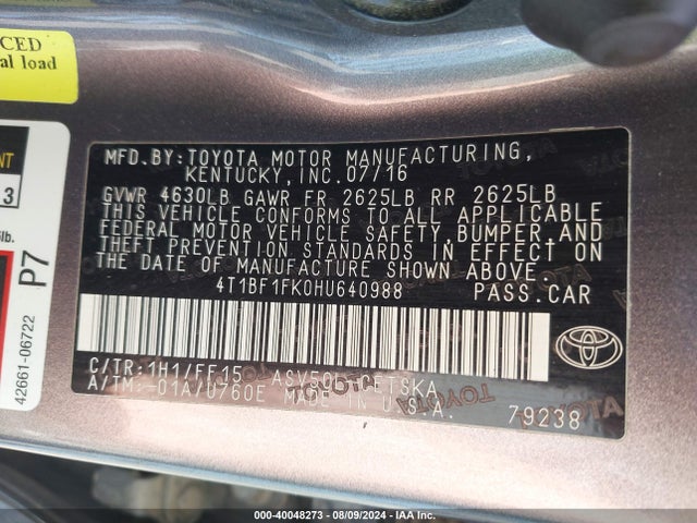 4T1BF1FK0HU640988 Toyota CAMRY SE