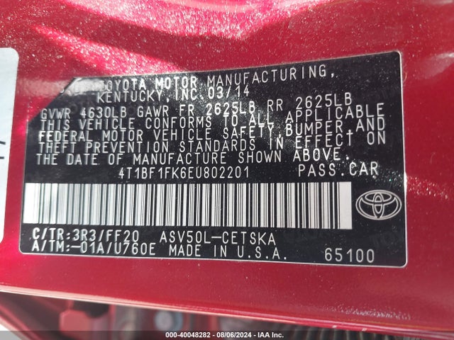 Toyota CAMRY SE 2014 4T1BF1FK6EU802201 Image 9