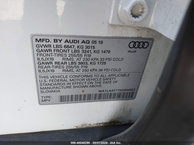 WA1LAAF77KD044331 Audi Q7 55 Premium/55 Se Premium
