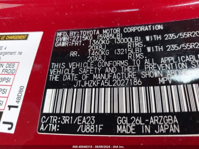 JTJHZKFA5L2027186 Lexus Rx 350l
