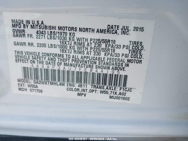 2015 MITSUBISHI OUTLANDER SPORT 4A4AP3AU7FE044195 Photo 8