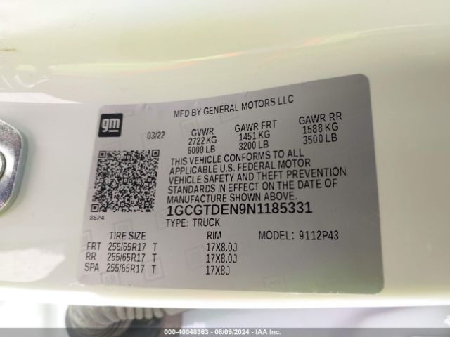 1GCGTDEN9N1185331 Chevrolet Colorado 4wd  Short Box Z71